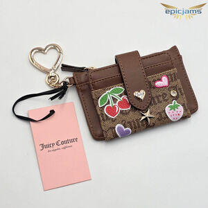 Juicy Couture All Things Juicy Tab Card Wallet Chestnut Chino Strawberry Heart